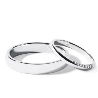 JEU D'ANNEAUX DE MARIAGE EN OR BLANC AVEC DIAMANTS - ENSEMBLE D’ALLIANCES EN OR BLANC - ALLIANCES DE MARIAGE