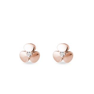 PETITES BOUCLES D'OREILLES TRÈFLES EN OR ROSE - PUCES D'OREILLES EN DIAMANT - BOUCLES D'OREILLES