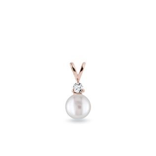 FRESHWATER PEARL AND DIAMOND ROSE GOLD PENDANT - PENDANTS - NECKLACES