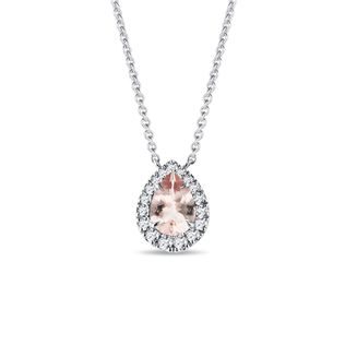 ELEGANCKI NASZYJNIK Z BIAŁEGO ZŁOTA Z MORGANITEM I DIAMENTAMI - NASZYJNIKI Z MORGANITAMI - NASZYJNIKI
