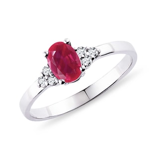 Halo Style Ruby and Diamond Ring in White Gold | KLENOTA