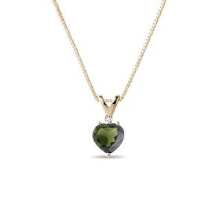 COLLIER EN OR AVEC COEUR EN MOLDAVITE ET DIAMANT - COLLIERS AVEC MOLDAVITE - COLLIERS