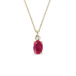Ruby and Bezel Diamond Gold Necklace