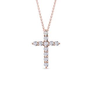 COLLIER EN OR ROSE AVEC PENDENTIF EN CROIX ET DIAMANTS - COLLIERS AVEC DIAMANTS - COLLIERS