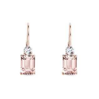 BOUCLES D'OREILLES EN OR ROSE AVEC BRILLANTS ET MORGANITES - BOUCLES D'OREILLES EN MORGANITE - BOUCLES D'OREILLES