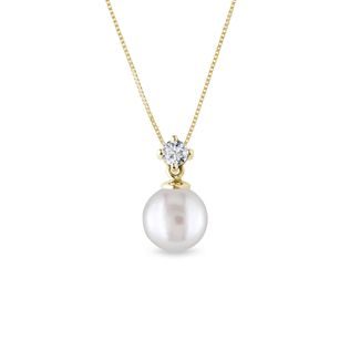 GOLD PENDANT WITH DIAMOND AND PEARL WHITE - PEARL PENDANTS - PEARL JEWELRY