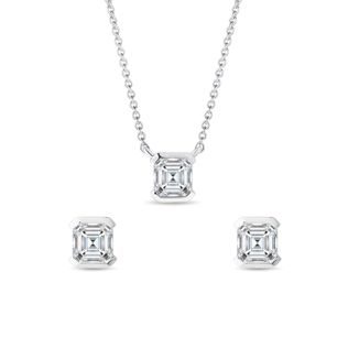 ENSEMBLE COLLIER ET BOUCLES D'OREILLES AVEC DIAMANTS EN OR BLANC - ENSEMBLES DE BIJOUX EN DIAMANT - BIJOUX