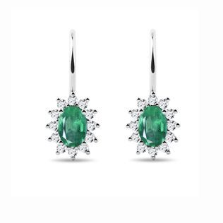 EARRINGS WITH DIAMONDS AND EMERALDS IN WHITE GOLD - EMERALD EARRINGS - EARRINGS