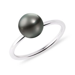 Prsten z bílého zlata s tahitskou perlou