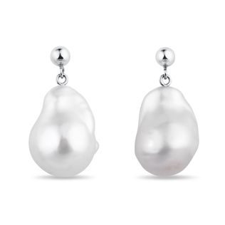 BAROQUE PEARL WHITE GOLD EARRINGS - PEARL EARRINGS - PEARL JEWELRY