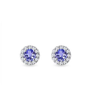 HALO-OHRRINGE MIT TANSANITEN UND DIAMANTEN IN WEISSGOLD - OHRRINGE TANSANIT - OHRRINGE
