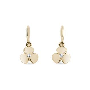 CHILDREN'S DIAMOND SHAMROCK PENDANT EARRINGS IN YELLOW GOLD - CHILDREN'S EARRINGS - EARRINGS