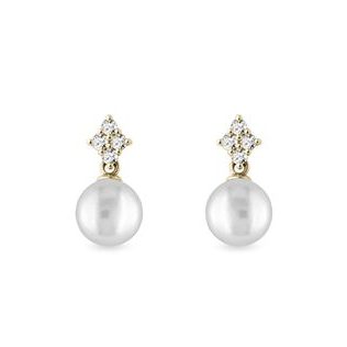 PEARL AND DIAMONDS EARRINGS IN GOLD - PEARL EARRINGS - PEARL JEWELLERY