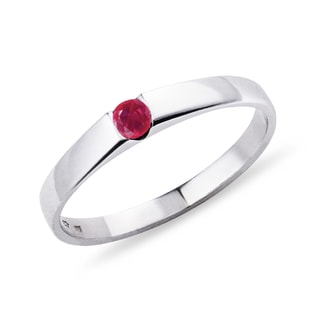 BAGUE EN OR BLANC 14 CT AVEC RUBIS TAILLE RONDE - BAGUES EN RUBIS - BAGUES