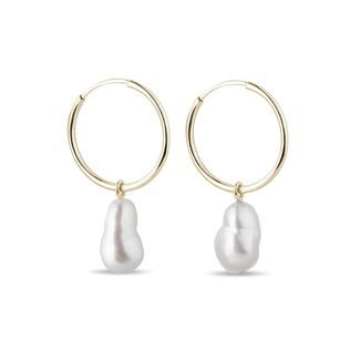 KOLCZYKI KÓŁKA Z ŻÓŁTEGO ZŁOTA Z PERŁAMI SŁODKOWODNYMI - KOLCZYKI Z PERŁAMI - PERŁY