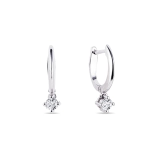 WHITE GOLD EARRINGS WITH A MINI DIAMOND PENDANT - DIAMOND EARRINGS - EARRINGS