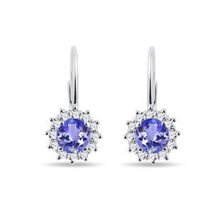 ROUND TANZANITE AND DIAMOND EARRINGS IN WHITE GOLD - TANZANITE EARRINGS - EARRINGS