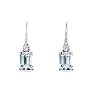 BOUCLES D'OREILLES EN OR BLANC AVEC AIGUE-MARINE ET DIAMANTS - BOUCLES D'OREILLES EN AIGUE-MARINE - BOUCLES D'OREILLES