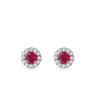 HALO-OHRRINGE AUS WEISSGOLD MIT RUBINEN UND DIAMANTEN - OHRRINGE MIT RUBIN - OHRRINGE