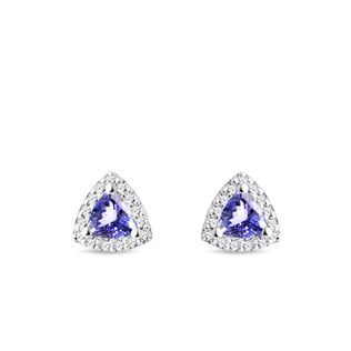 KOLCZYKI Z BIAŁEGO ZŁOTA Z DIAMENTAMI I TANZANITEM - KOLCZYKI Z TANZANITAMI - KOLCZYKI