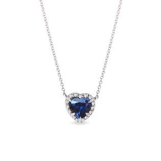 SAPPHIRE HEART NECKLACE WITH DIAMONDS IN WHITE GOLD - SAPPHIRE NECKLACES - NECKLACES