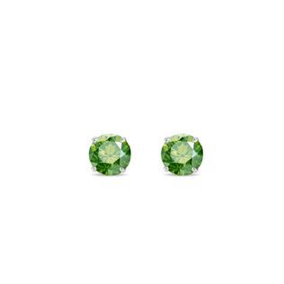 PUCES D'OREILLES EN OR BLANC AVEC DIAMANTS VERTS - PUCES D'OREILLES EN DIAMANT - BOUCLES D'OREILLES