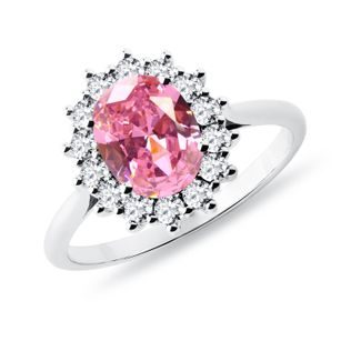 BAGUE EN OR BLANC AVEC SAPHIR ROSE ET DIAMANTS - BAGUES DE FIANÇAILLES EN SAPHIR - BAGUES DE FIANÇAILLES