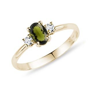 MOLDAVITE AND DIAMOND RING IN YELLOW GOLD - MOLDAVITE RINGS - RINGS