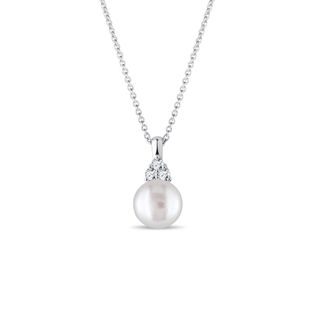 FRESHWATER PEARL AND DIAMOND WHITE GOLD NECKLACE - PEARL PENDANTS - PEARL JEWELLERY