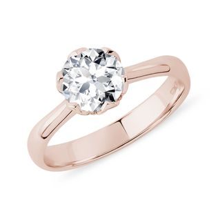 14 CT ROSE GOLD FLOWER RING WITH 1 CT DIAMOND - SOLITAIRE ENGAGEMENT RINGS - ENGAGEMENT RINGS
