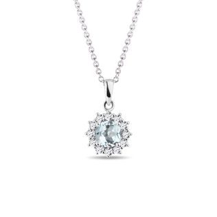 AQUAMARINE AND DIAMOND NECKLACE IN WHITE GOLD - AQUAMARINE NECKLACES - NECKLACES