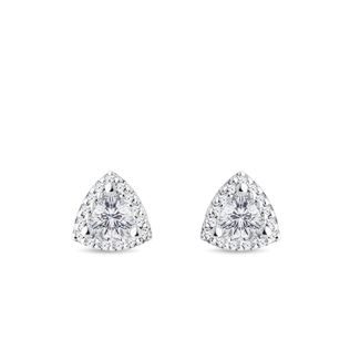 BOUCLES D'OREILLES EN OR BLANC AVEC DIAMANTS TAILLE TRILLION ET BRILLANTS - PUCES D'OREILLES EN DIAMANT - BOUCLES D'OREILLES