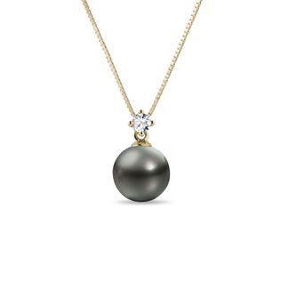 GOLDCOLLIER MIT TAHITIPERLE UND DIAMANT - PERLEN ANHÄNGER - PERLEN