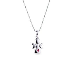 Angel pendant necklace with a ruby and white gold