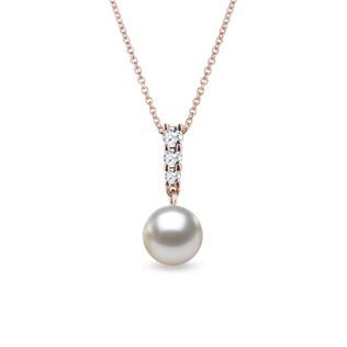 COLLIER EN OR ROSE AVEC PERLE AKOYA ET DIAMANTS - PENDENTIFS EN PERLES - PERLES