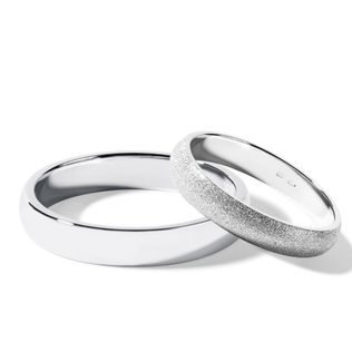 STARDUST AND GLOSSY FINISH WEDDING RING SET IN WHITE GOLD - WHITE GOLD WEDDING SETS - WEDDING RINGS