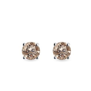 BOUCLES D'OREILLES EN OR AVEC DIAMANTS CHAMPAGNE - PUCES D'OREILLES EN DIAMANT - BOUCLES D'OREILLES