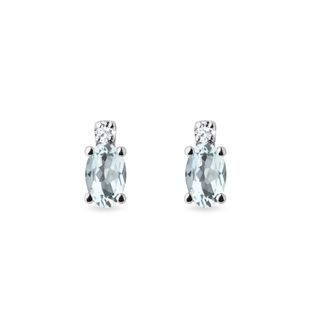 AQUAMARINE AND DIAMOND STUD EARRINGS IN WHITE GOLD - AQUAMARINE EARRINGS - EARRINGS