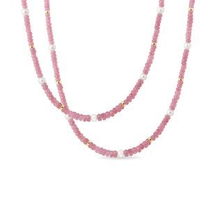 Náhrdelník z ružových zafírov, perál a žltého zlata