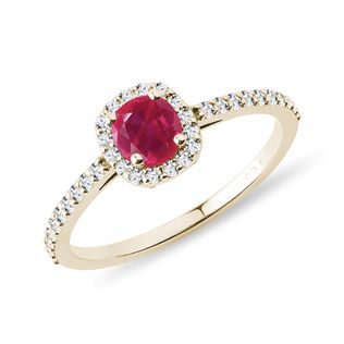 Ruby and diamond engagement ring in yellow gold