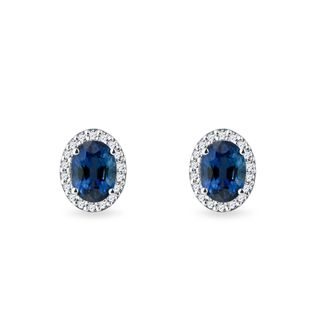 Sapphire and Diamond Oval Earrings in White Gold