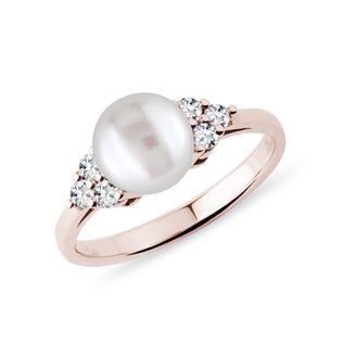 FRESHWATER PEARL RING WITH DIAMONDS IN ROSE GOLD - PEARL RINGS - PEARL JEWELLERY