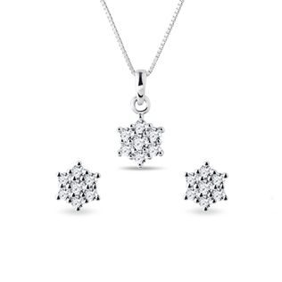 DIAMOND FLOWER JEWELLERY SET MADE OF WHITE GOLD - JEWELLERY SETS - FINE JEWELLERY