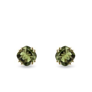 BOUCLES D'OREILLES EN OR JAUNE ET MOLDAVITES - BOUCLES D'OREILLES EN MOLDAVITE - BOUCLES D'OREILLES