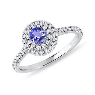 TANZANITE AND DIAMOND HALO RING IN WHITE GOLD - TANZANITE RINGS - RINGS