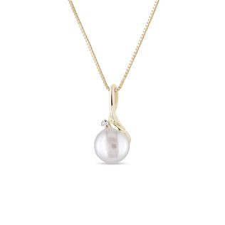 FRESHWATER PEARL AND DIAMOND GOLD NECKLACE - PEARL PENDANTS - PEARL JEWELRY
