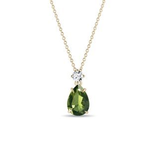 COLLIER EN OR AVEC DIAMANT ET MOLDAVITE - COLLIERS AVEC MOLDAVITE - COLLIERS