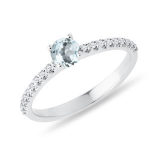 ZLATÝ PRSTEŇ S DIAMANTMI A AKVAMARÍNOM - PRSTENE AKVAMARÍN - PRSTENE