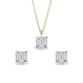 ASSCHER DIAMOND JEWELRY SET IN YELLOW GOLD - DIAMOND SETS - FINE JEWELRY