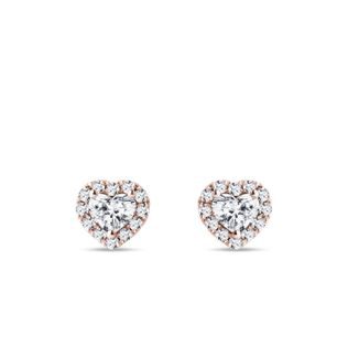 PUCES D'OREILLES EN OR ROSE, DIAMANTS CŒUR - BOUCLES D'OREILLES EN DIAMANT - BOUCLES D'OREILLES